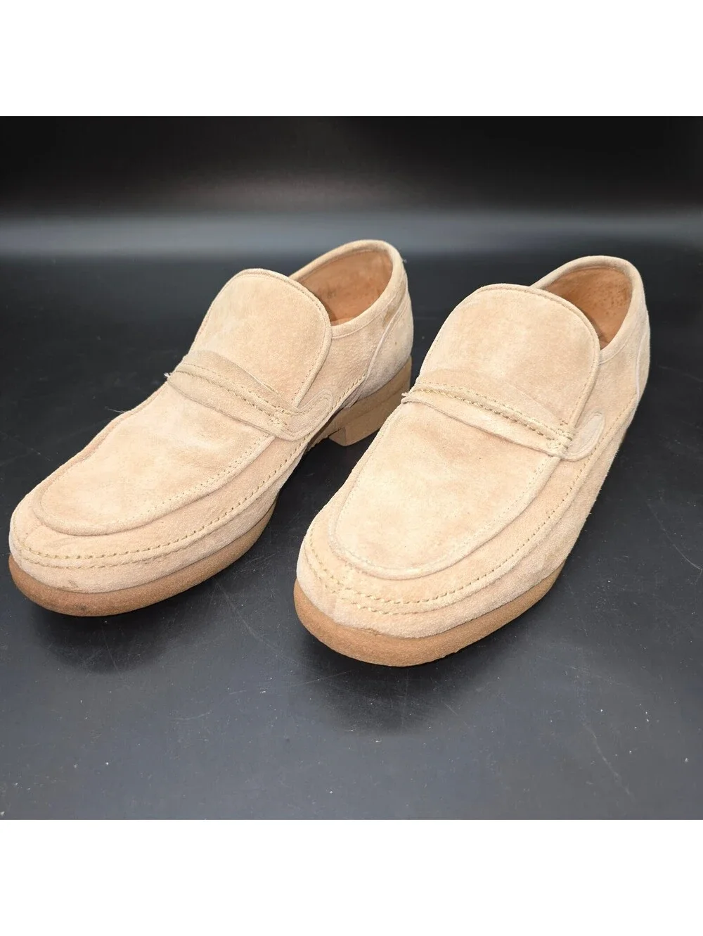 Vintage ASPAN Trailfinders Men’s Beige Suede Penny Loafers Size 8 D Made England